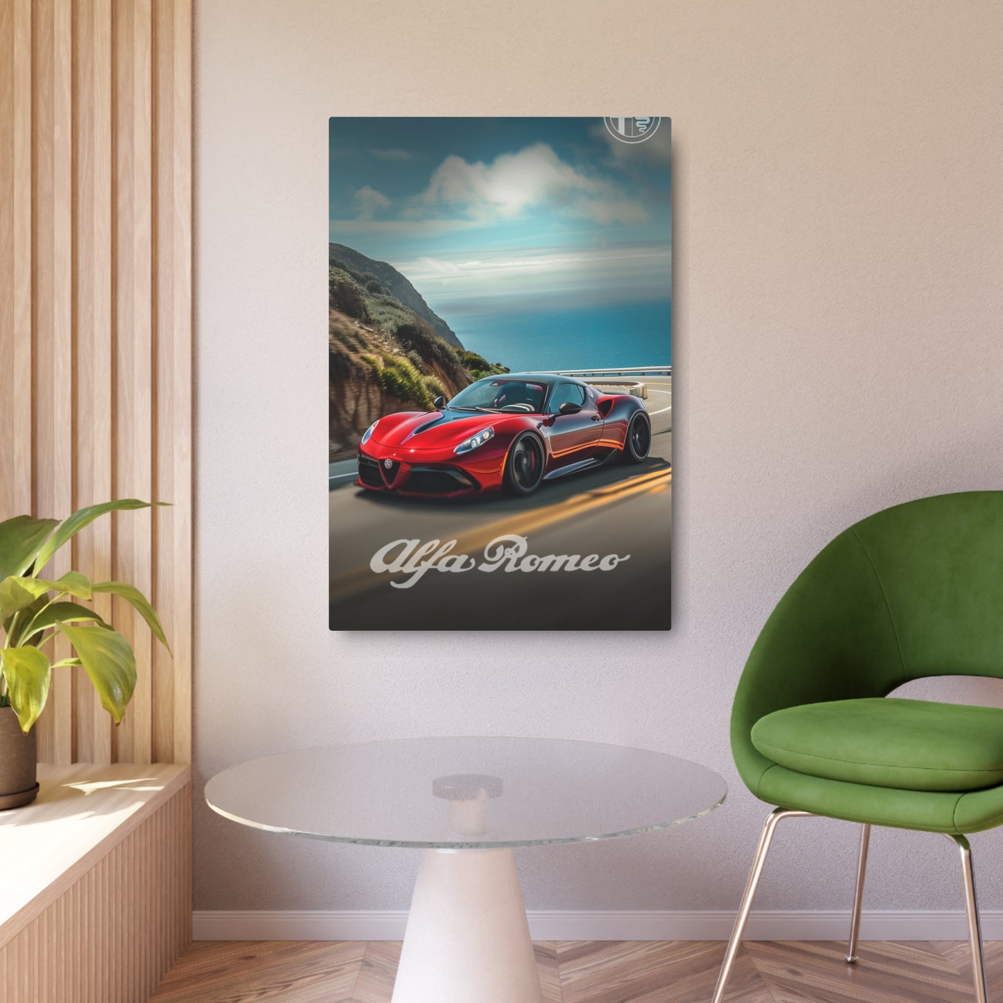 Velocity Aesthetics: Alfa Romeo's Elegance on the Coastal Drive (Metal Art Sign)