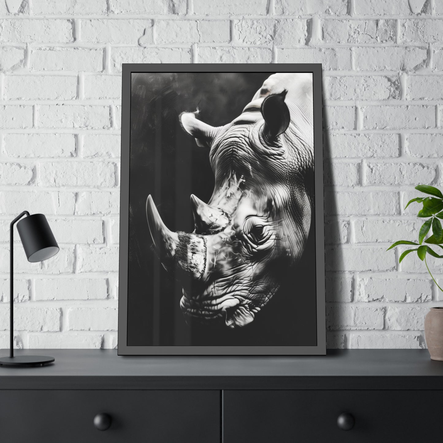 Black and White Rhinoceros (Framed Paper Posters)