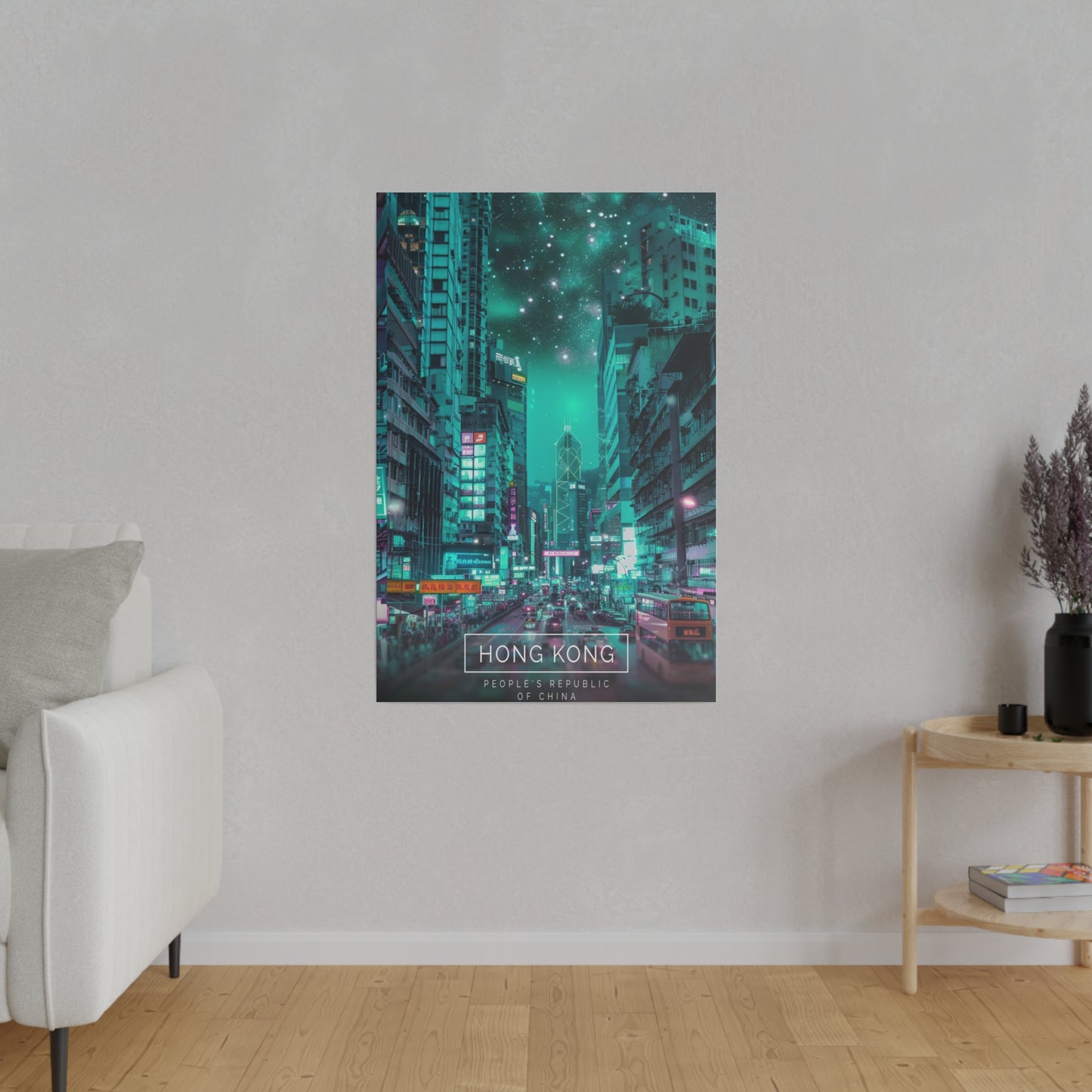 Neon Nightscape: Hong Kong (Matte Canvas, Stretched)