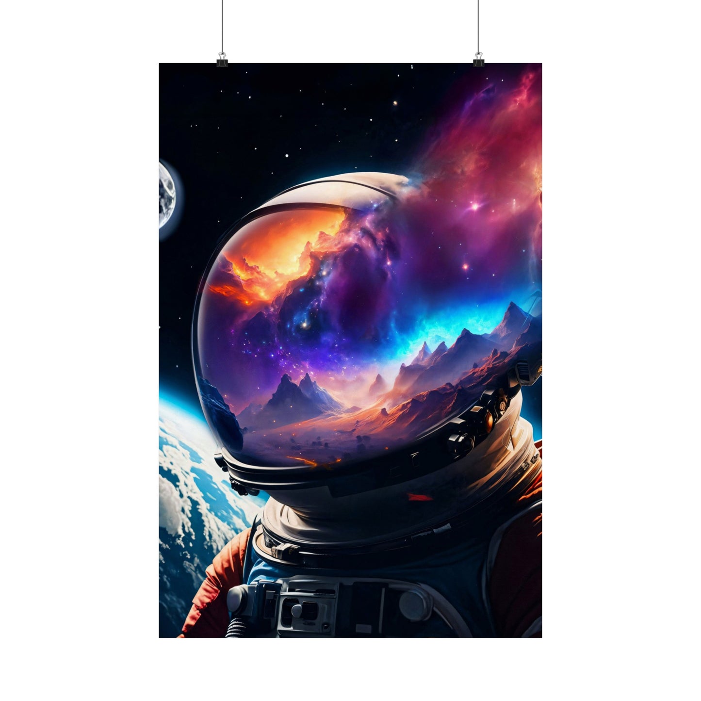 Astronaut's Cosmic Reflection (Matte Vertical Posters)