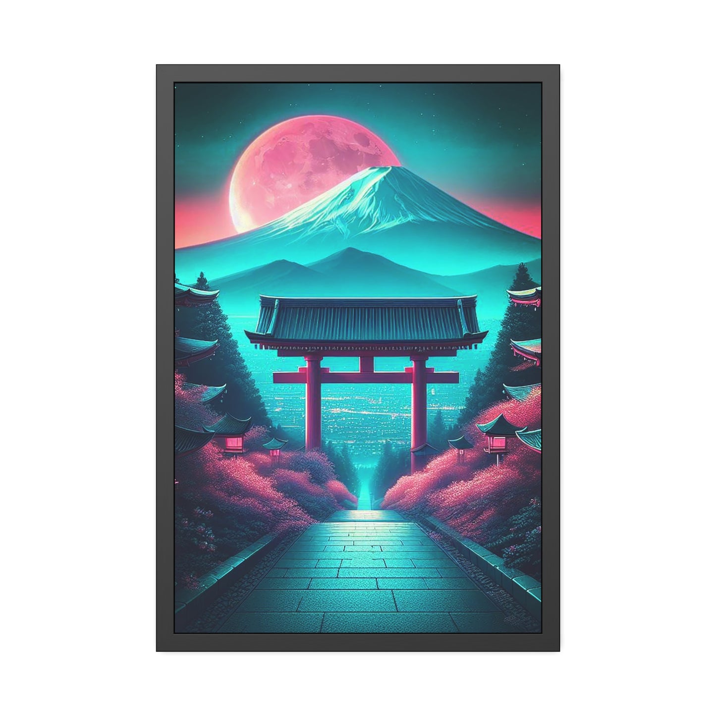 Crimson Moonrise over Sakura (Framed Paper Posters)