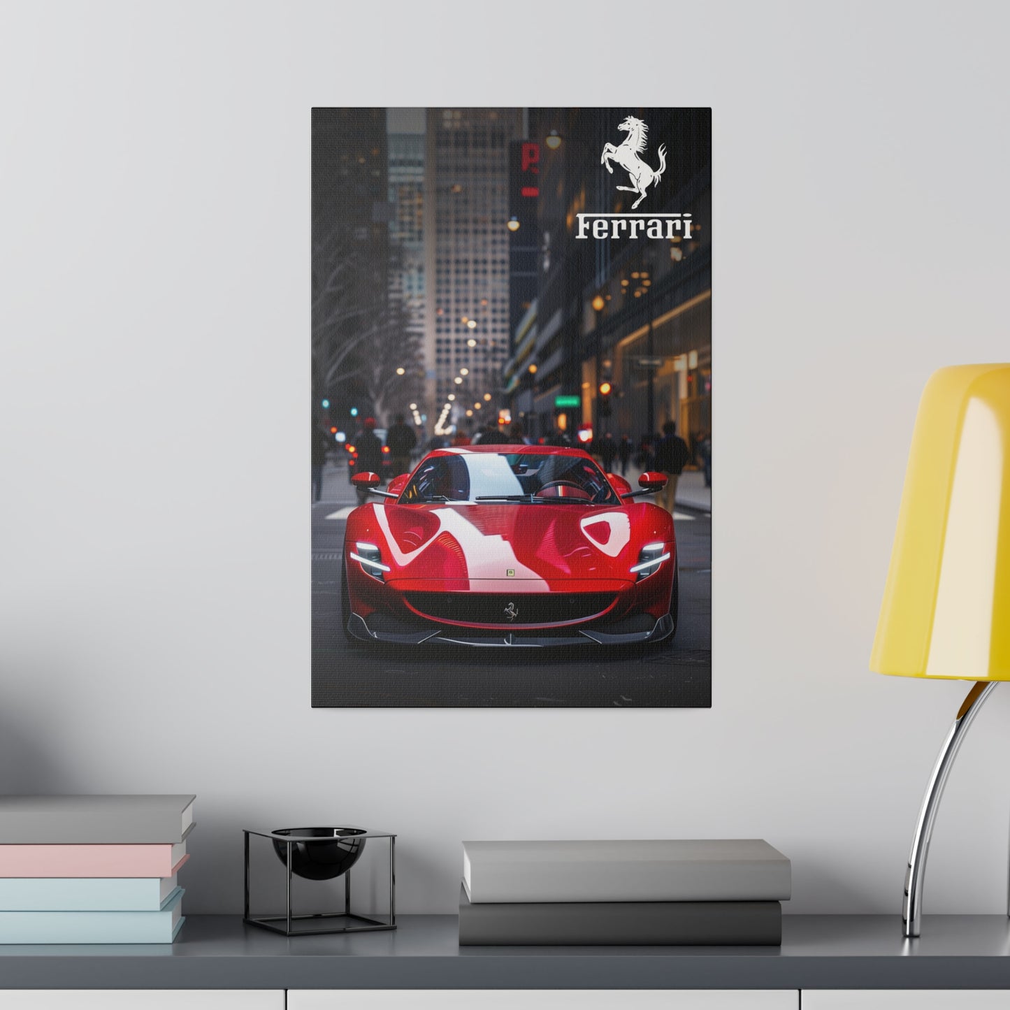 Red Ferrari on the streets of the metropolis (Matte Canvas, Stretched)