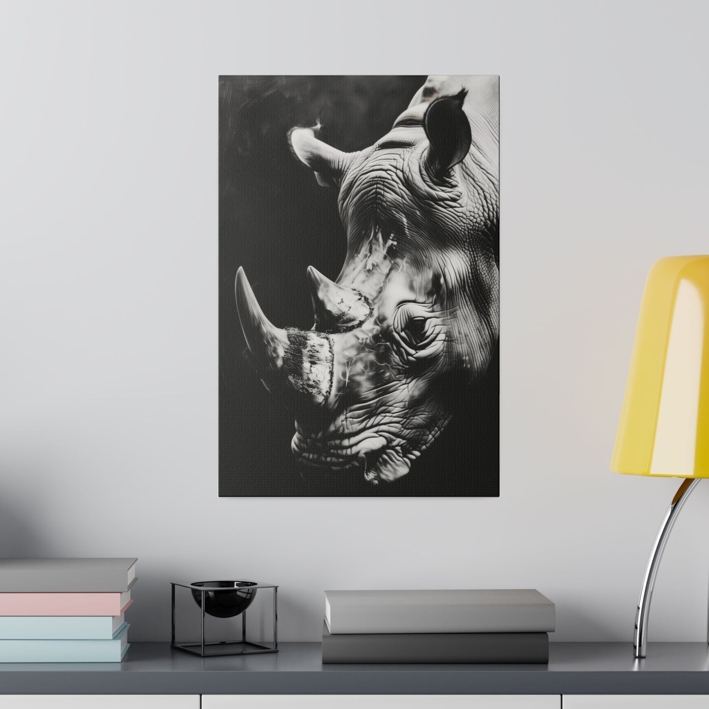 Black and White Rhinoceros (Matte Canvas, Stretched)