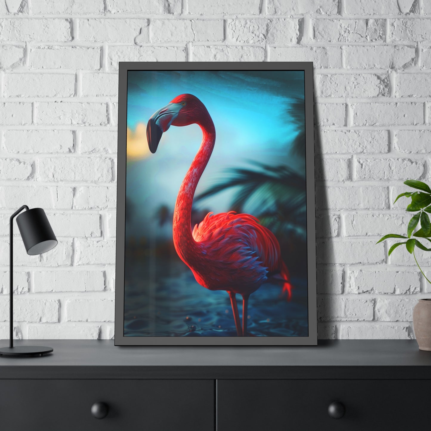 Dramatic Sky and Flamingo (Framed Paper Posters)