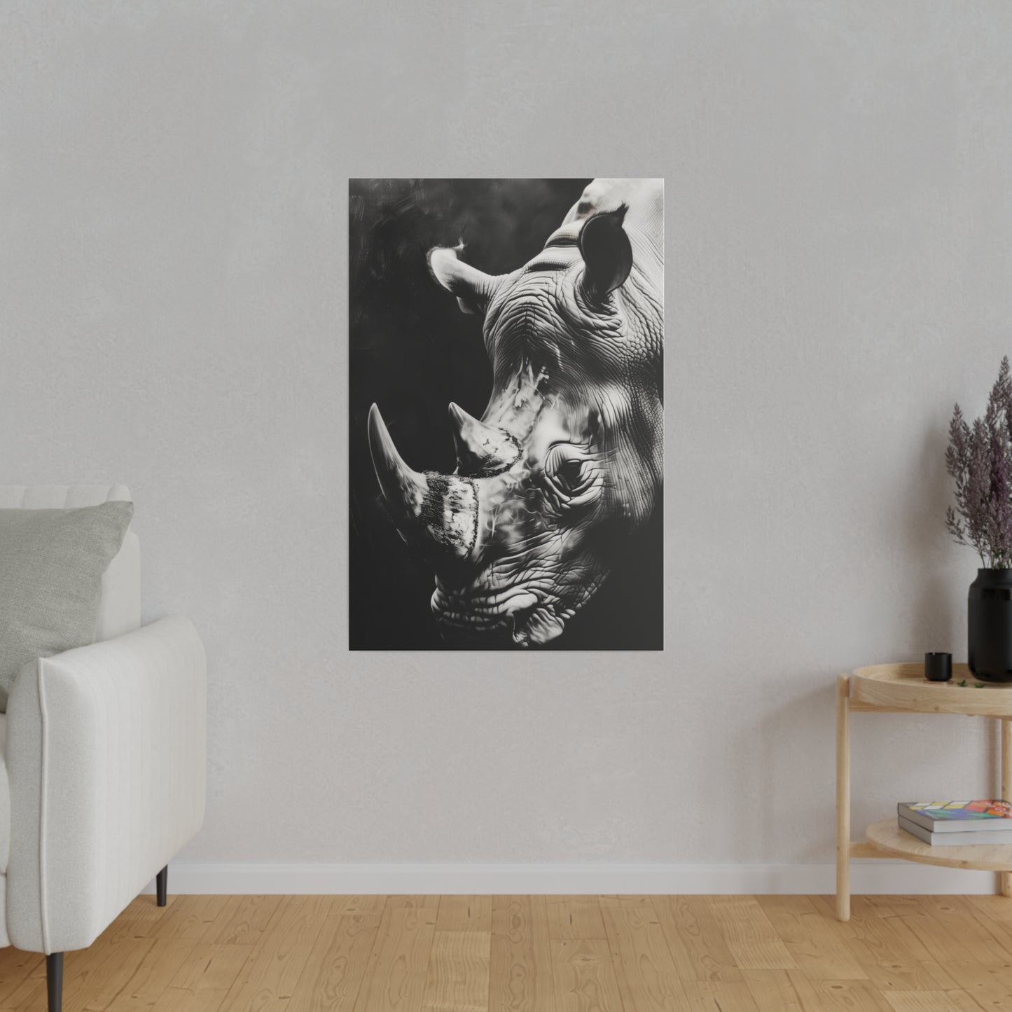 Black and White Rhinoceros (Matte Canvas, Stretched)