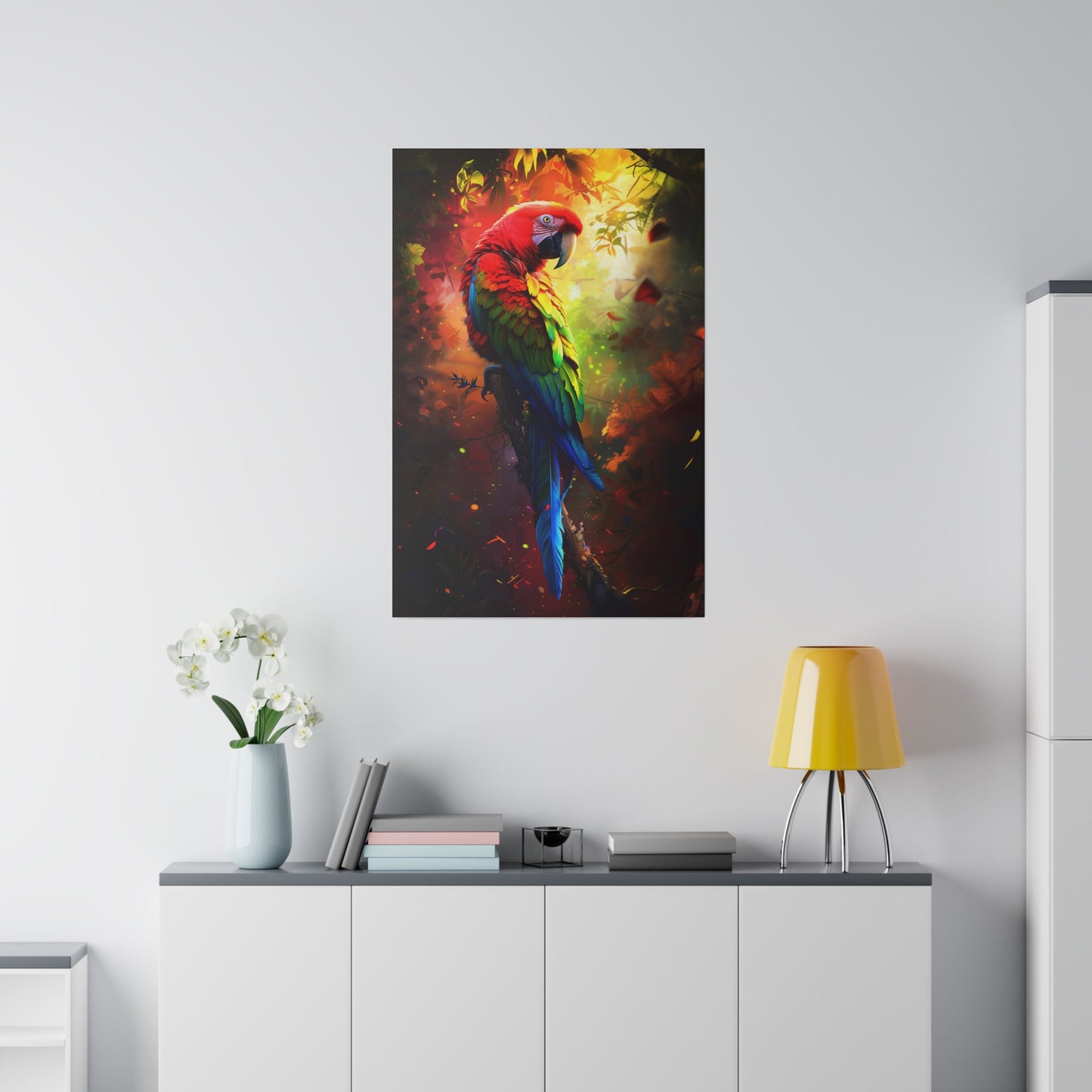 Vibrant Parrot Jungle (Matte Canvas, Stretched)