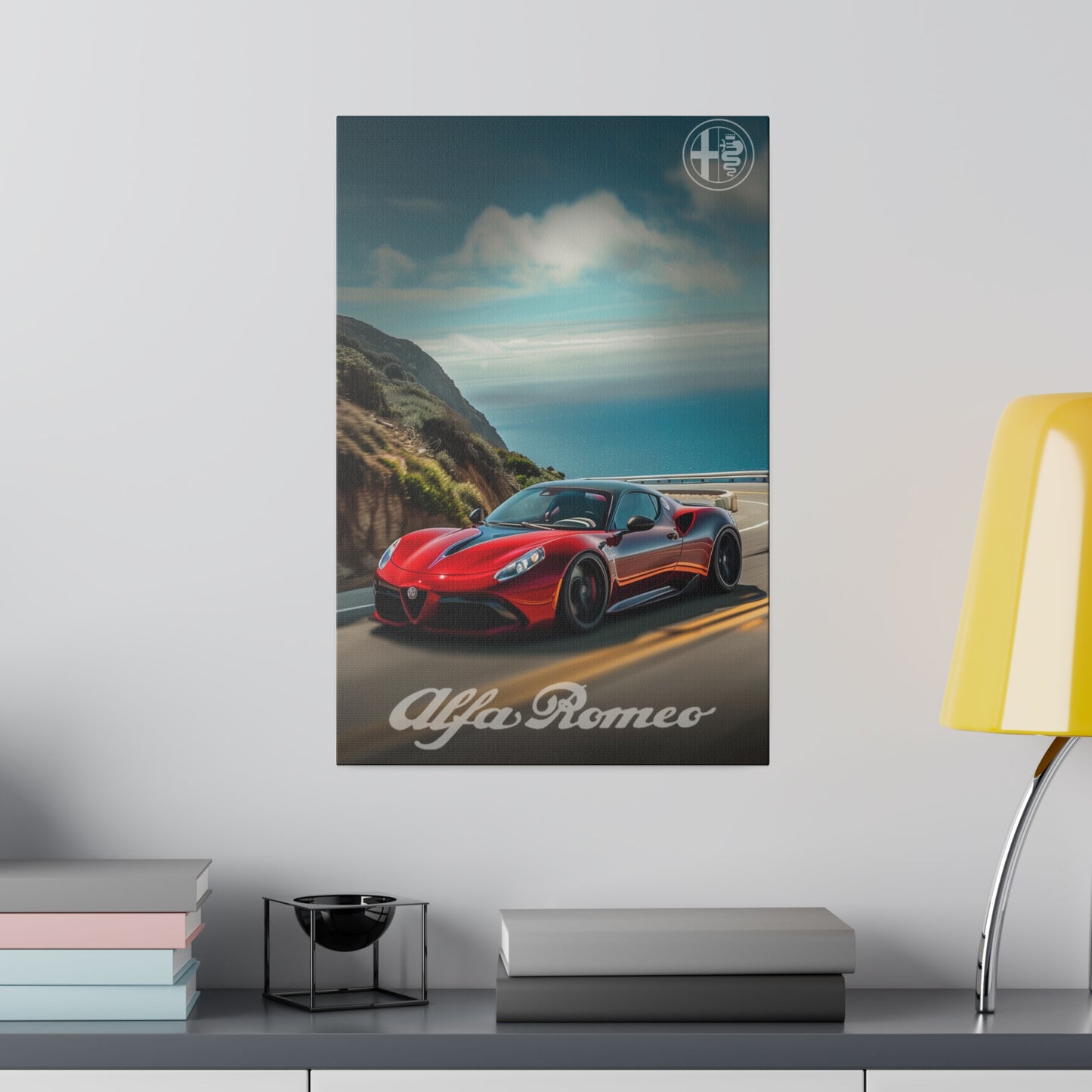 Velocity Aesthetics: Alfa Romeo's Elegance on the Coastal Drive (Matte Canvas, Stretched)