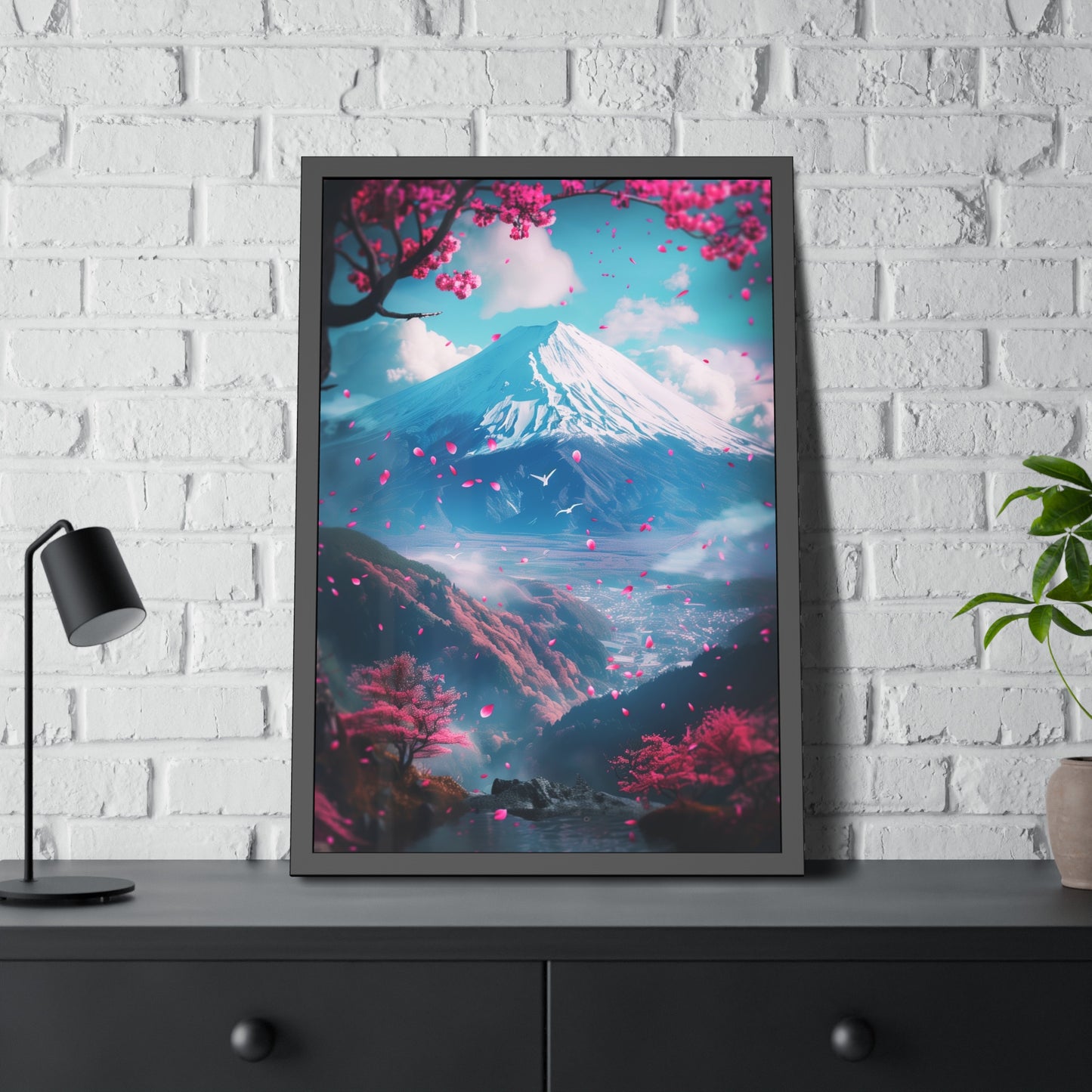 Cherry Blossom Mountain (Framed Paper Posters)