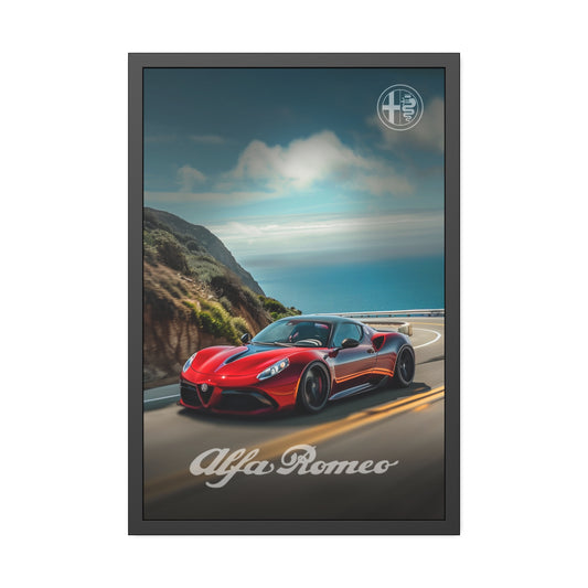 Velocity Aesthetics: Alfa Romeo's Elegance on the Coastal Drive (Framed Paper Posters)