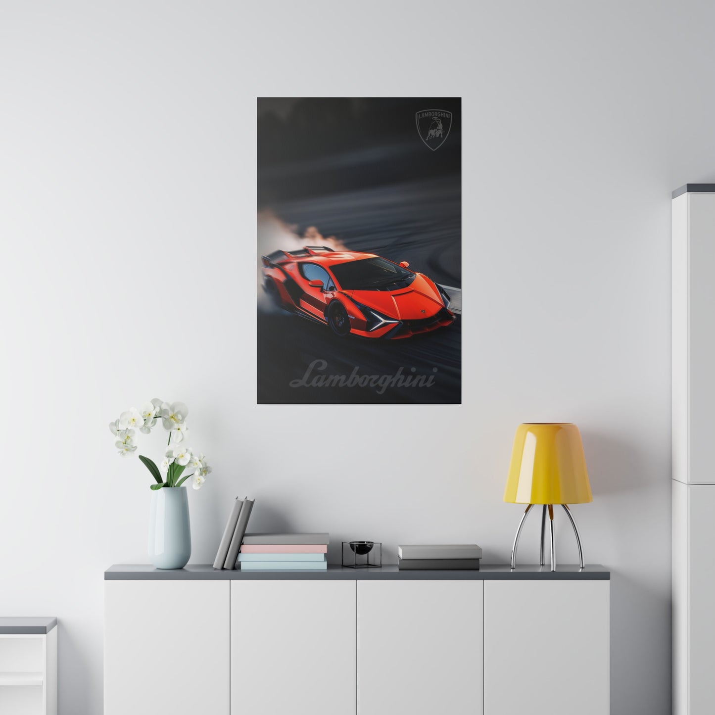 Red Lamborghini Drift (Matte Canvas, Stretched)