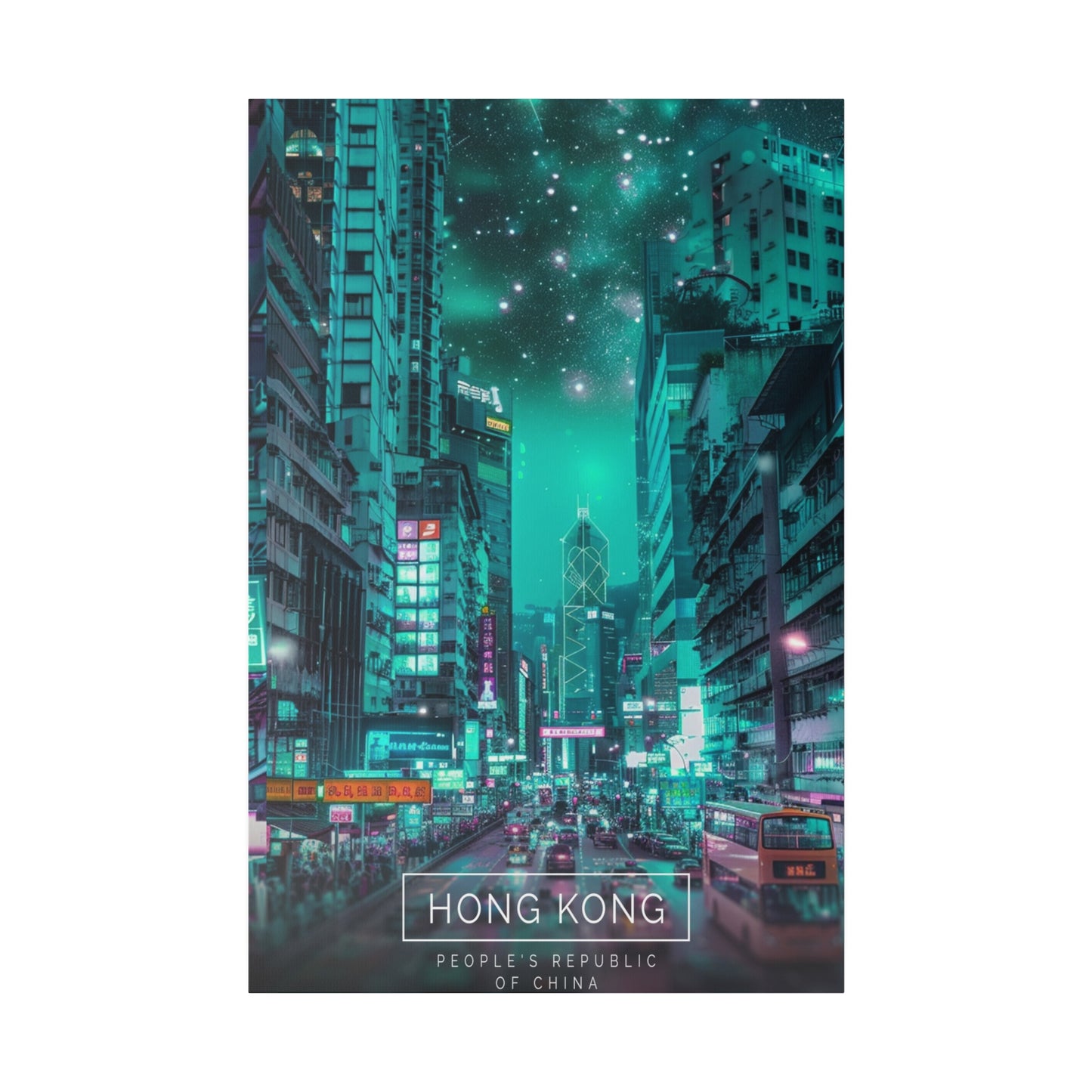 Neon Nightscape: Hong Kong (Matte Canvas, Stretched)