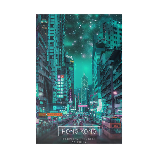 Neon Nightscape: Hong Kong (Matte Canvas, Stretched)