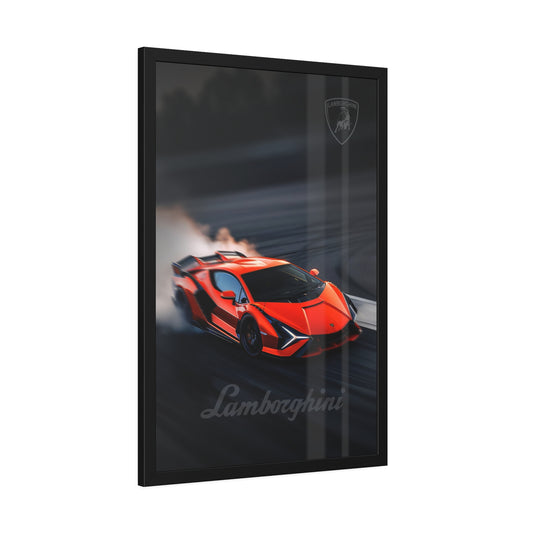 Red Lamborghini Drift (Framed Paper Posters)