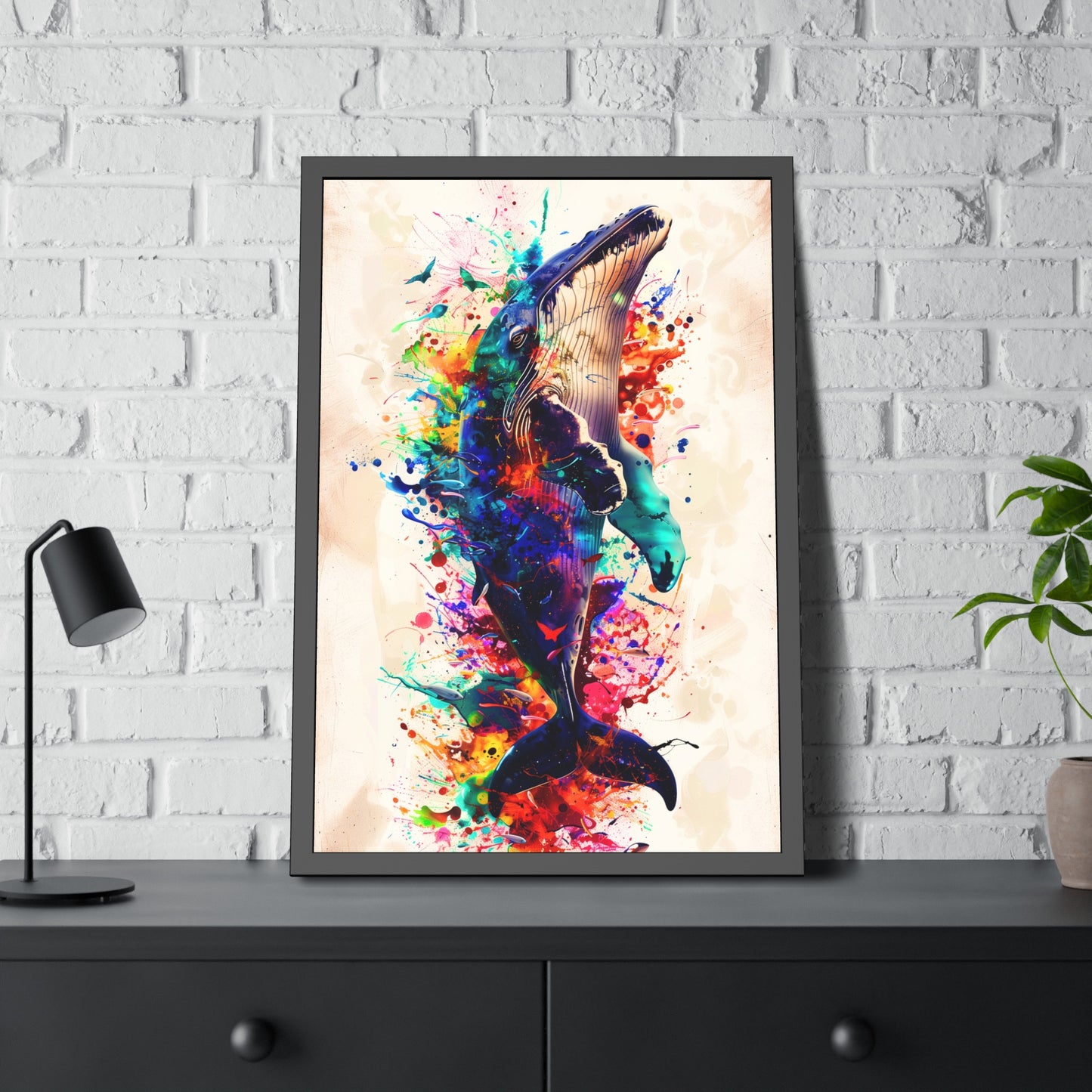 Colorful Whale Splash (Framed Paper Posters)