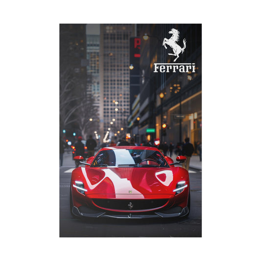 Red Ferrari on the streets of the metropolis (Matte Canvas, Stretched)