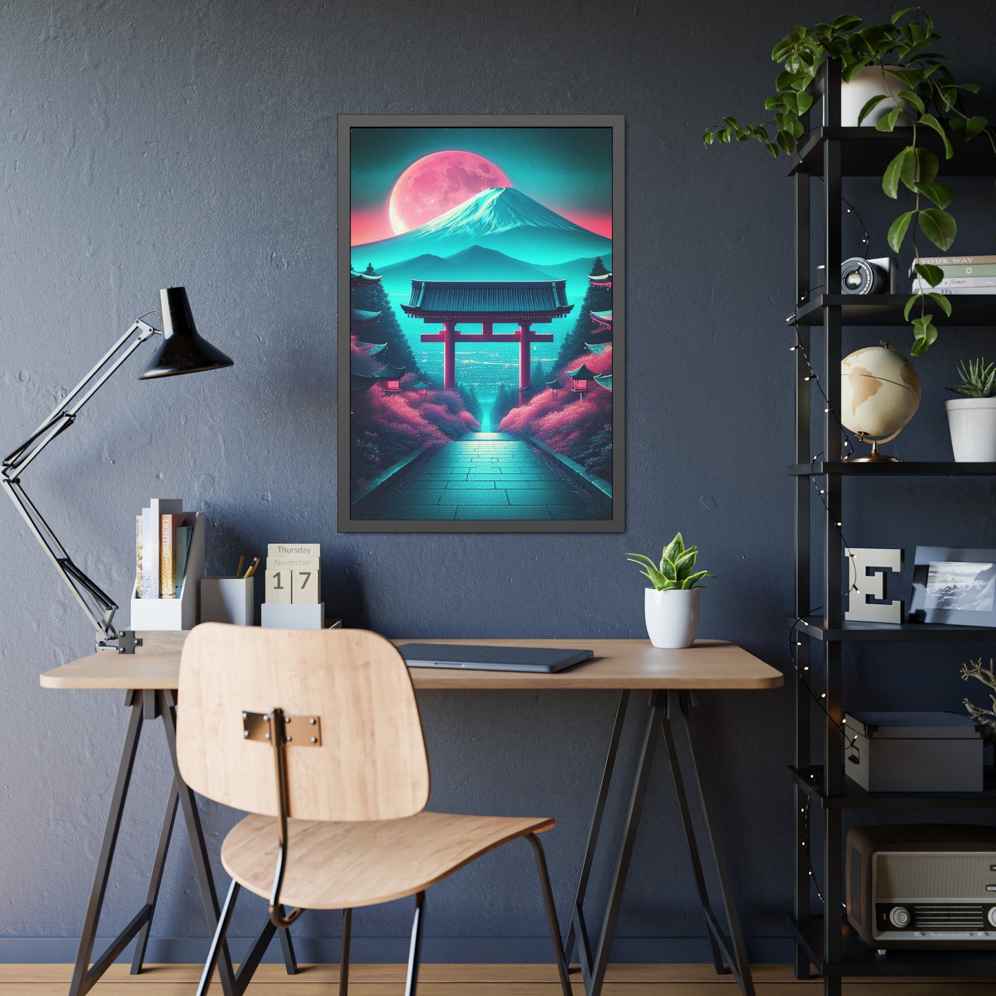 Crimson Moonrise over Sakura (Framed Paper Posters)