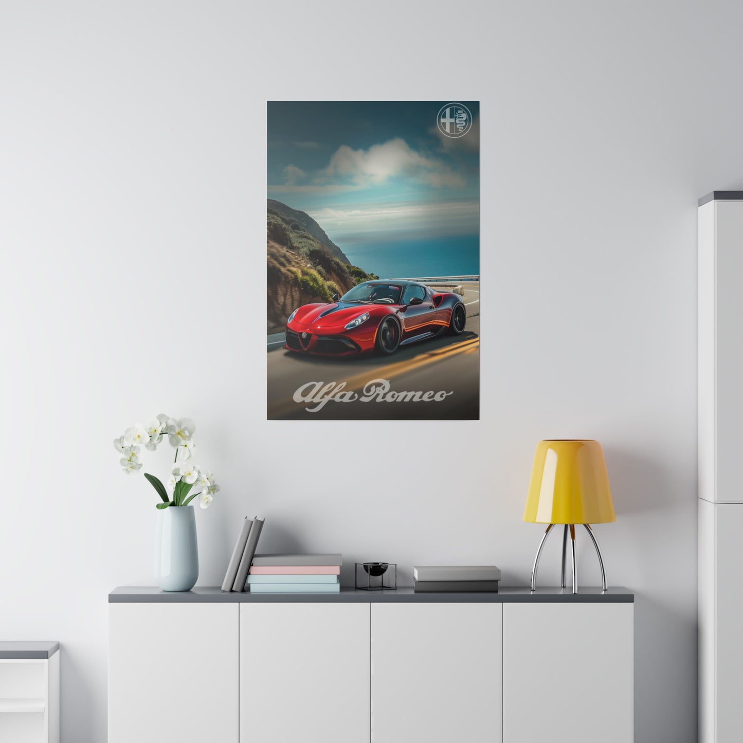 Velocity Aesthetics: Alfa Romeo's Elegance on the Coastal Drive (Matte Canvas, Stretched)