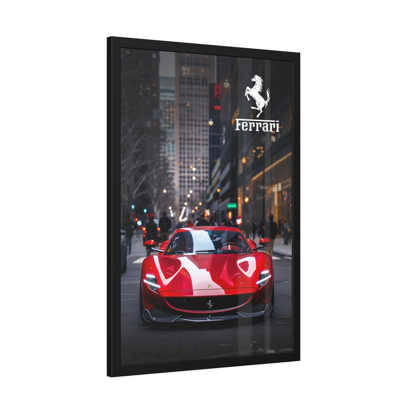 Red Ferrari on the streets of the metropolis (Framed Paper Posters)