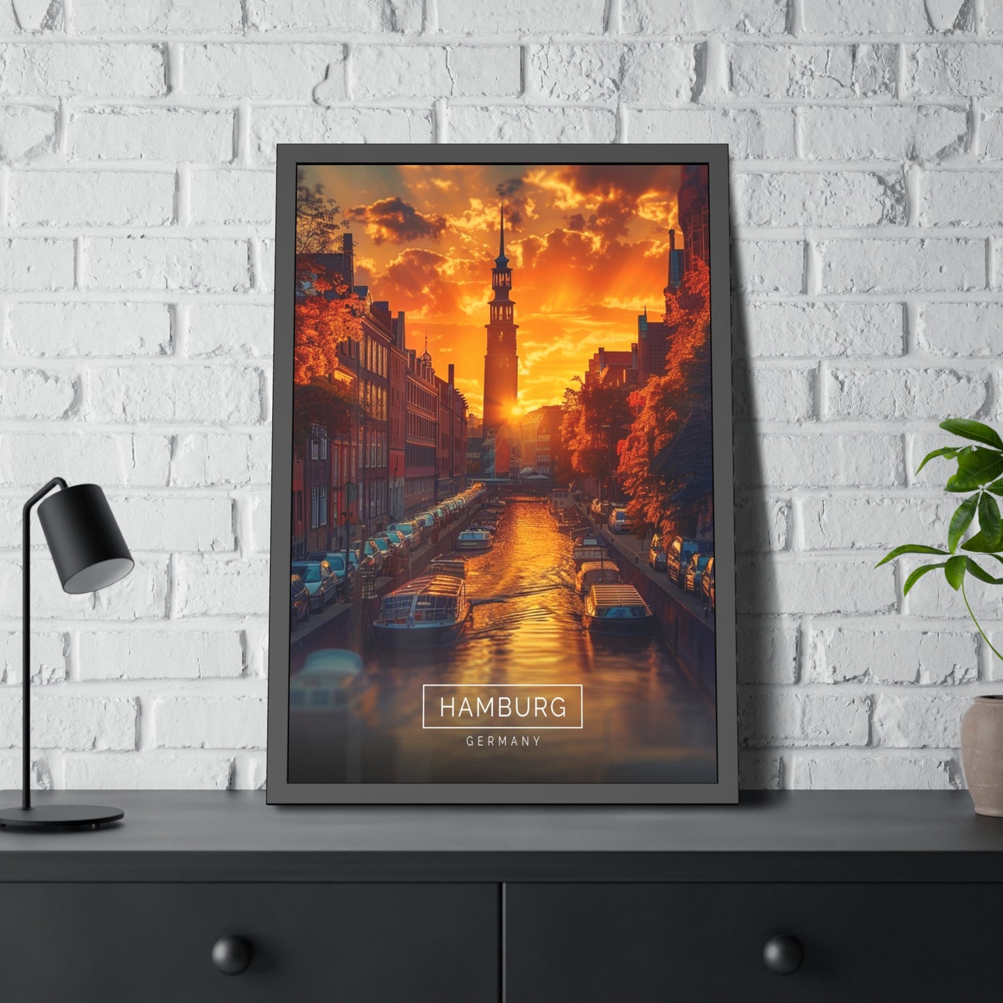 Hamburg Harbor Glow (Framed Paper Posters)