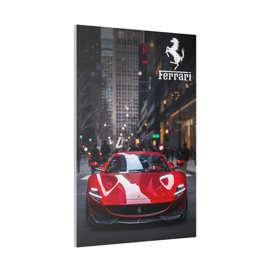 Red Ferrari on the streets of the metropolis (Matte Canvas, Stretched)