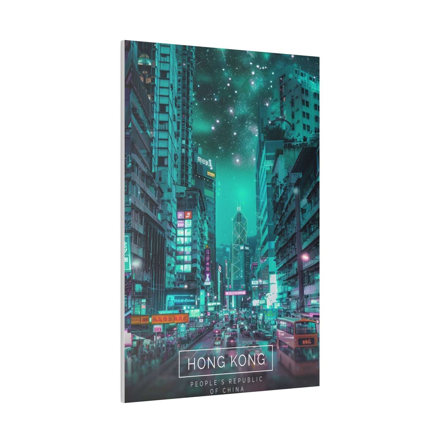 Neon Nightscape: Hong Kong (Matte Canvas, Stretched)