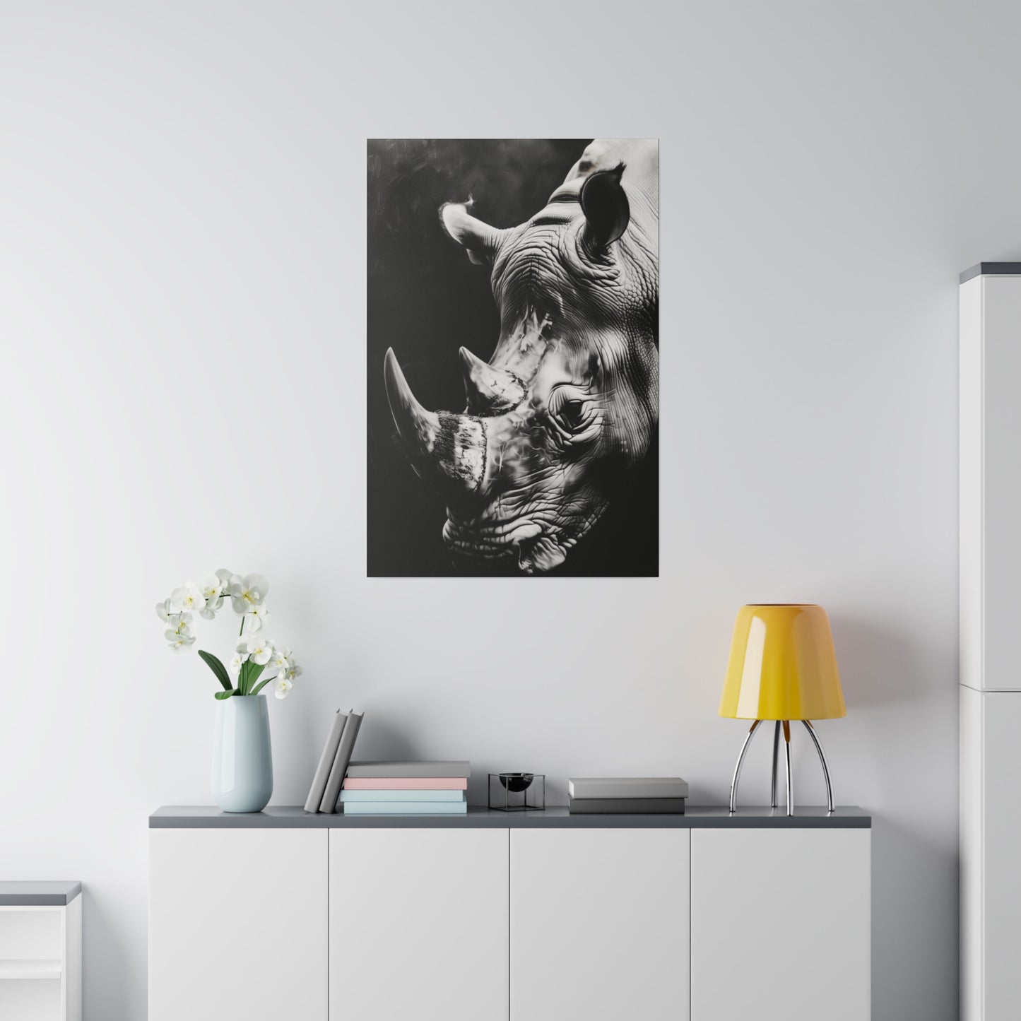 Black and White Rhinoceros (Matte Canvas, Stretched)