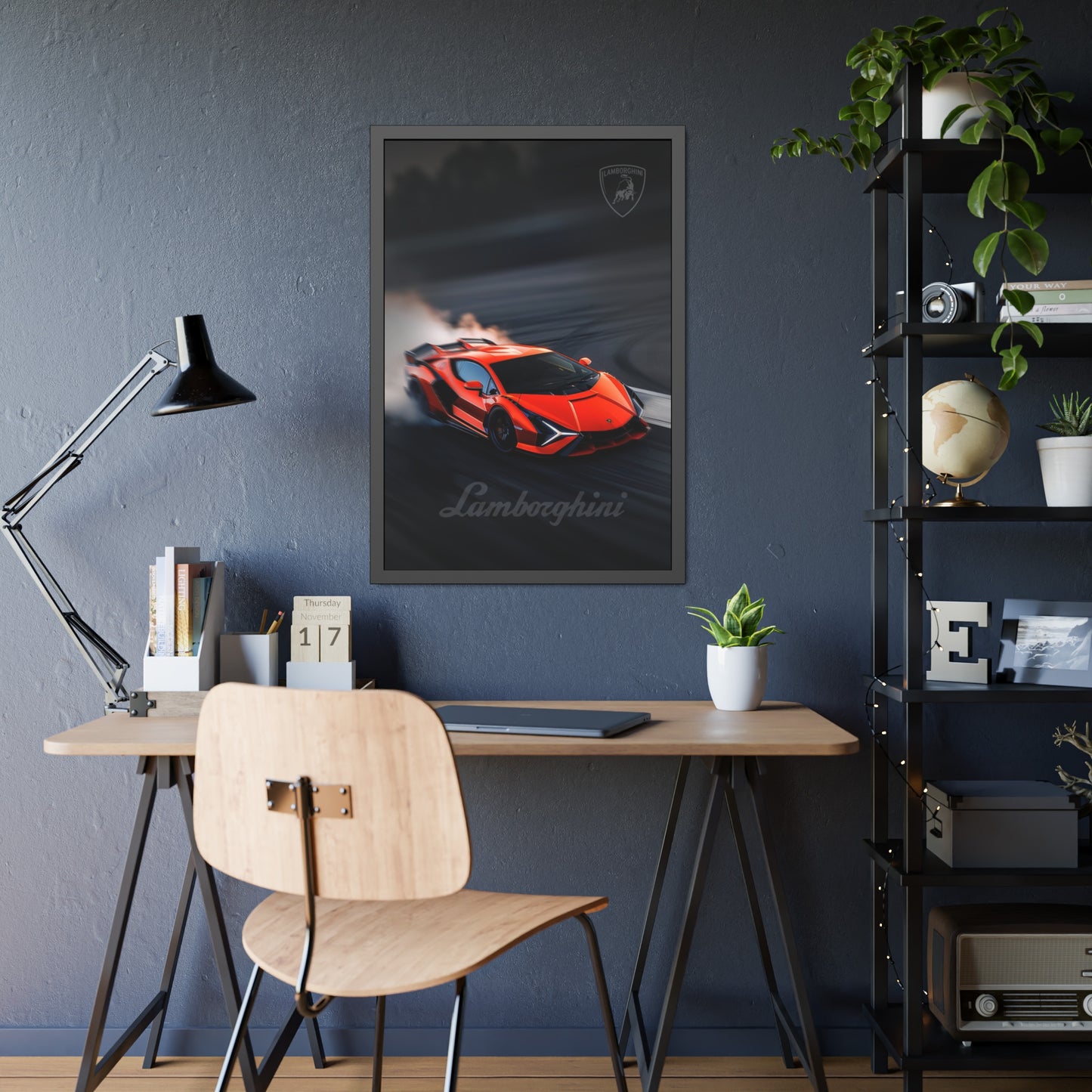 Red Lamborghini Drift (Framed Paper Posters)