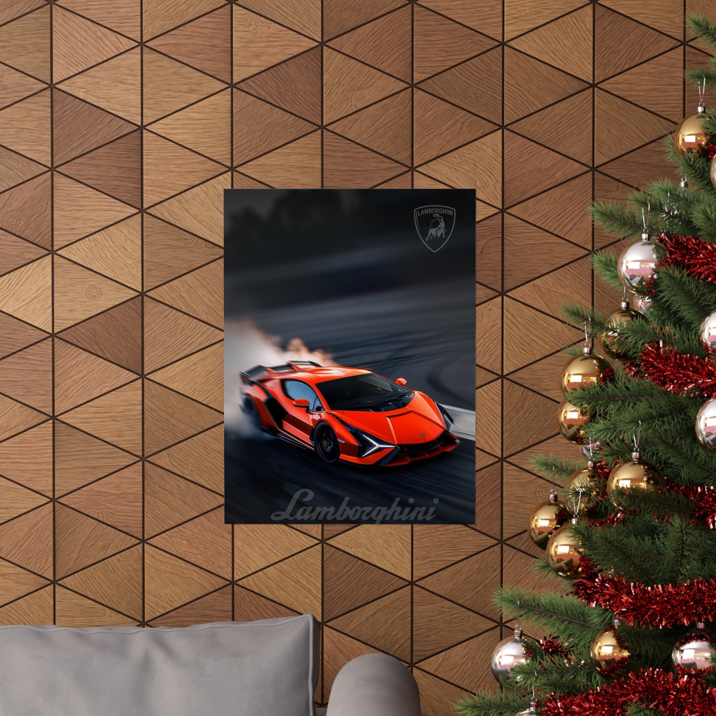 Red Lamborghini Drift (Matte Vertical Posters)