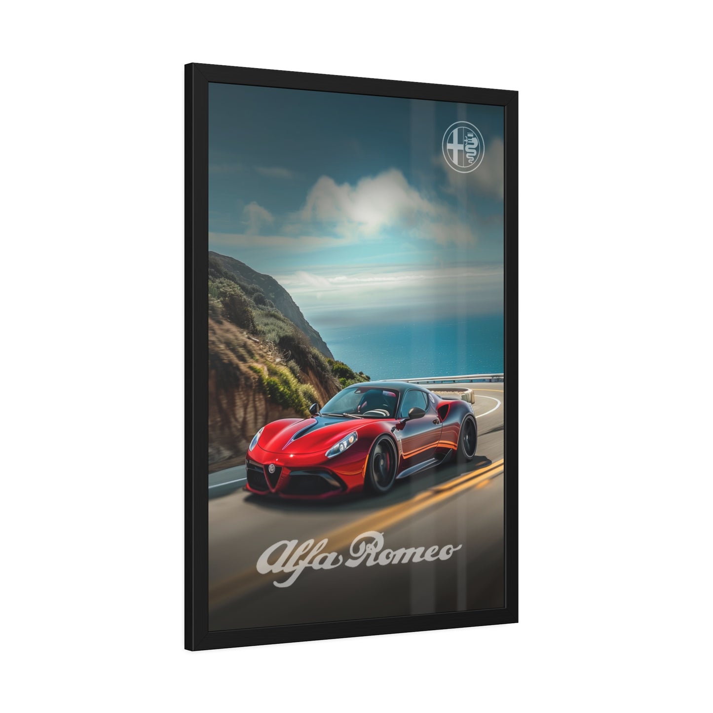 Velocity Aesthetics: Alfa Romeo's Elegance on the Coastal Drive (Framed Paper Posters)